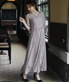 niana レース×プリーツ バックリボン結婚式ワンピース