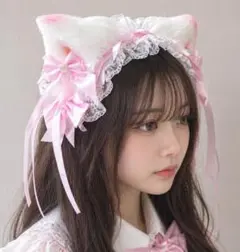 〇猫耳 ヘッドドレス ピンク ロリータ コスプレ 地雷系 メイド風 髪飾り280