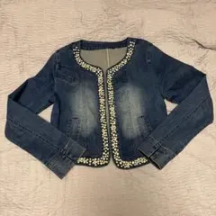 美品 デニム ジャケット キラキラ パール Fサイズ
