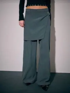 SHEIN ワイドレッグパンツ グレー レイヤード 春秋 カジュアル　L