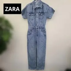 ZARA デニムジャンプスーツ 半袖 オールインワン　つなぎ　ライトブルーのサムネイル