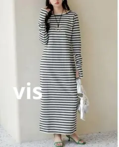 vis ジャガードマルチボーダーカットワンピース