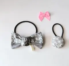 【リバティ】バイカラー.リボン＆パールヘアゴム