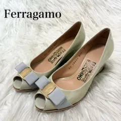 Ferragamo ヴァラ オープントゥウェッジヒールパンプスライトグリーンのサムネイル