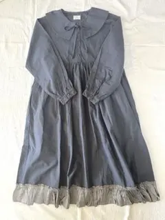 Merryjennyメリージェニーグレーコットン長袖ワンピース裾フリル