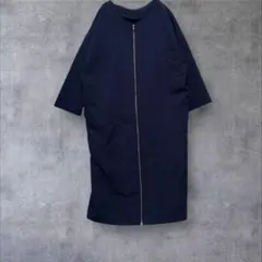 a2569 【エディストクローゼット】 ノーカラーワンピ　七分袖 ネイビー