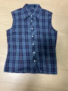 バーバリーノースリーブ チェック柄シャツ ネイビー・ベージュ サイズ 