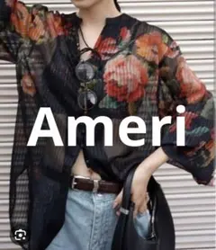 JACQUARD FLOWER PATTERN SHEER BLOUSE