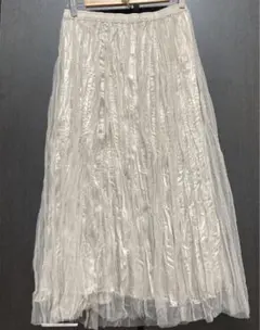 リバーシブル　プリーツ　チュールレース　ロングスカート　新品未使用