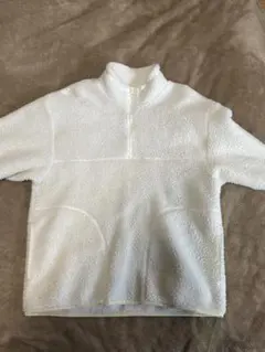 ホワイト フリース ハーフジップ S