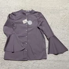 earth music&ecology リボン付きパープルシャツ