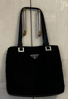 良品 PRADA プラダ トートバッグ 三角ロゴ ナイロン レザー 黒 白タグ