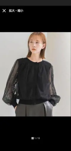 シースルーブラックトップス バルーンスリーブ