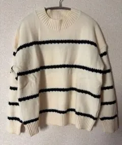 アイボリー ブラック ストライプ ニットセーター