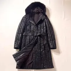 【美品】マックスマーラ　レザー ロング ダウンコート　フォックス ファー　ベルト