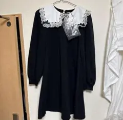 ロリィタ Aラインワンピース 地雷服レース襟付き ブラックのサムネイル