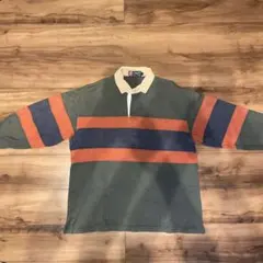 CHAPS ラガーシャツ ボーダー 緑×オレンジ×ネイビー L