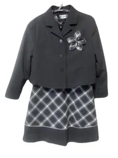 フォーマルドレスとジャケット3点セット（黒と白のチェック柄） 120cm