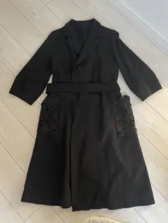 Demi-Luxe BEAMSブラックロングコート 花柄レースポケット