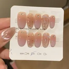 マグネットキラキラ　リボン付き　パープル　ショートネイルチップ 10枚セット