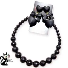 ♦CATMOM リボン ハート ネックレス ピアス セット♦c17