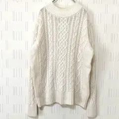 ムジルシリョウヒン　MUJI ウールニット　アラン柄セーター　オフホワイト　XL