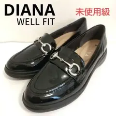 23 未使用級 DIANA ローファー エナメル 黒 ホースビット 金具 厚底