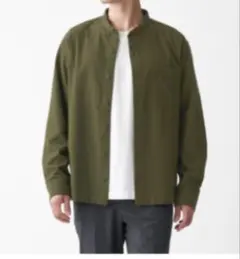 【無印良品】フランネルスタンドカラーシャツ紳士Ｓ・カーキグリーン