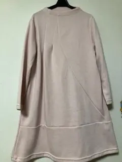 Bonita ピンク Aライン 膝丈ボートネックワンピース長袖M〜 L