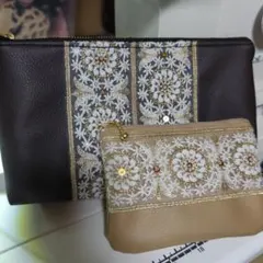 ハンドメイド インド刺繍リボン ポーチ2個セット❀❀
