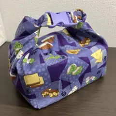 和菓子柄の紫色ランチバッグ