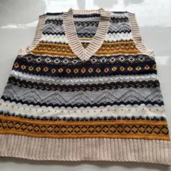 幾何学模様 ニットベスト マルチカラー