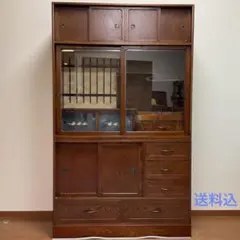 送料込★昭和レトロ和モダン木製茶箪笥 飾り棚ガラス戸古民家カフェ和家具 茶道水屋 送料込☆昭和レトロ和モダン木製茶箪笥 飾り棚ガラス戸古民家カフェ和