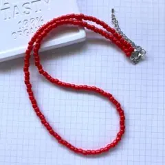 50cm・太さ4mm　レッド系　メンズ　ビーズネックレス　ハンドメイド