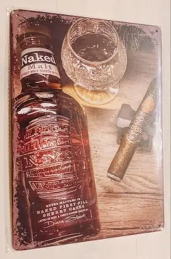 【新品】20×30cm ブリキ看板／Naked Malt × 葉巻 デザイン
