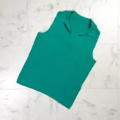 Leilian 襟付きニット ベスト スキッパー グリーン サイズ9*ND356