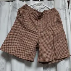 ブラウン系チェック ハーフパンツ キュロット Lサイズ