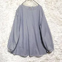 DRESKIP/ドレスキップ/ストライプ柄Aライン長袖ブラウス☆Lサイズ