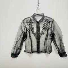 ＊ ブラック シースルー ブラウス シャツ 長袖