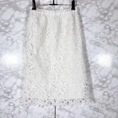 【ファビュラスアンジェラ】花柄レーススカート（白）F 膝丈