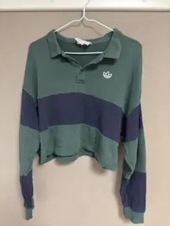 adidas 緑/紺 クロップドポロシャツ