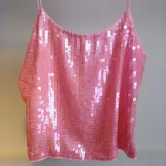 H-4 サイズ15 ピンク 総スパンコール キャミソール パーティ　イベント