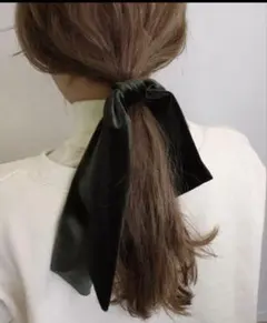 ベロアリボンヘアゴム　カーキ　Monocoro toppi