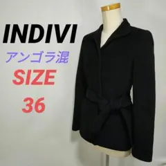 INDIVI　ショートコート　アンゴラ混　比翼仕立て　レディース　黒