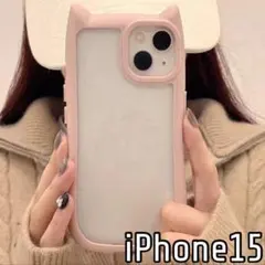 iPhone15 ケース ネコ クリア ピンク かわいい 韓国