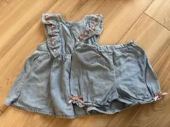 デニムカラー フリル付きワンピ&ショートパンツセット