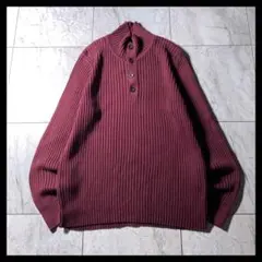 00s〜 OLD GAP ハーフ ボタン ハイネック リブ コットンニット 赤紫