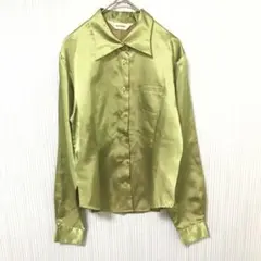 monselene 長袖シャツ ライトグリーン ストライプ　光沢のサムネイル
