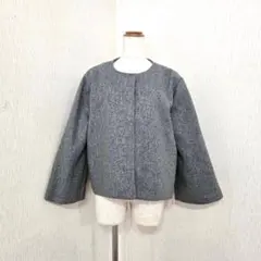 未使用品◎ノーカラージャケット グレー スナップボタン（2XL）のサムネイル