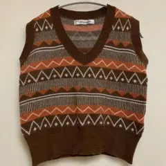 Elcamino 幾何学模様 ニットベスト
